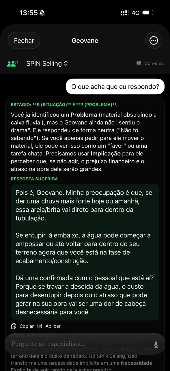 Tela de conselho do especialista