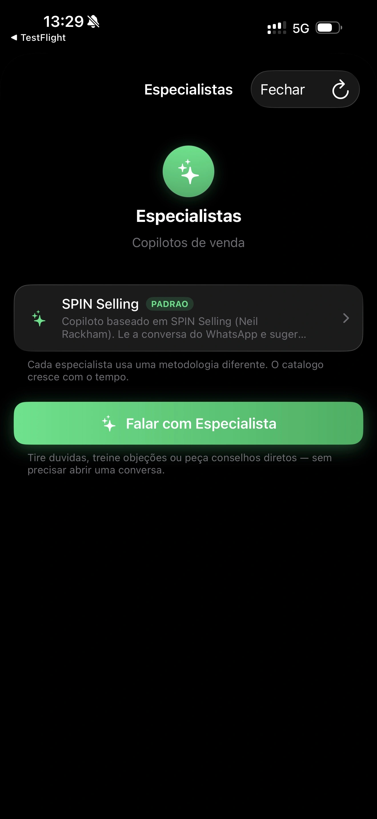 Catálogo de especialistas do app