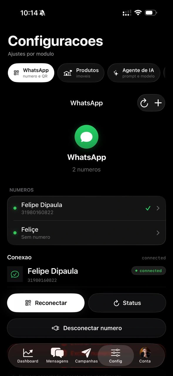 Conexão de contas WhatsApp no mAI Zap